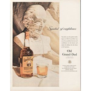 1956 Old Grand-Dad Bourbon Whiskey Vintage Print Ad Rocks Glass Bust Statue 50s